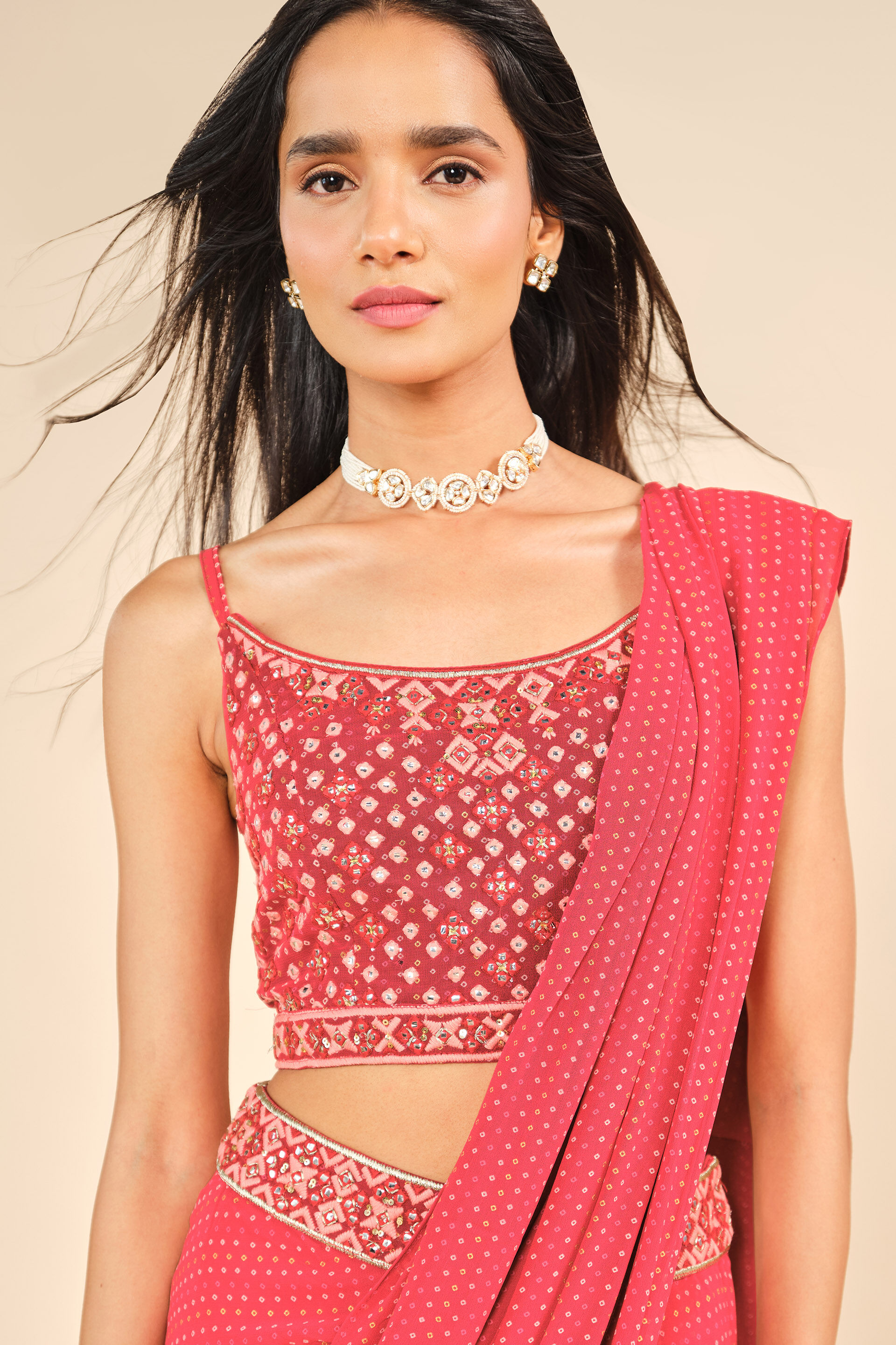 Sitaare Saare Pre-Draped Red Saree, Red, image 5